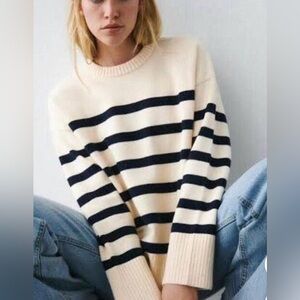 Zara Cream and Black Striped Sweater